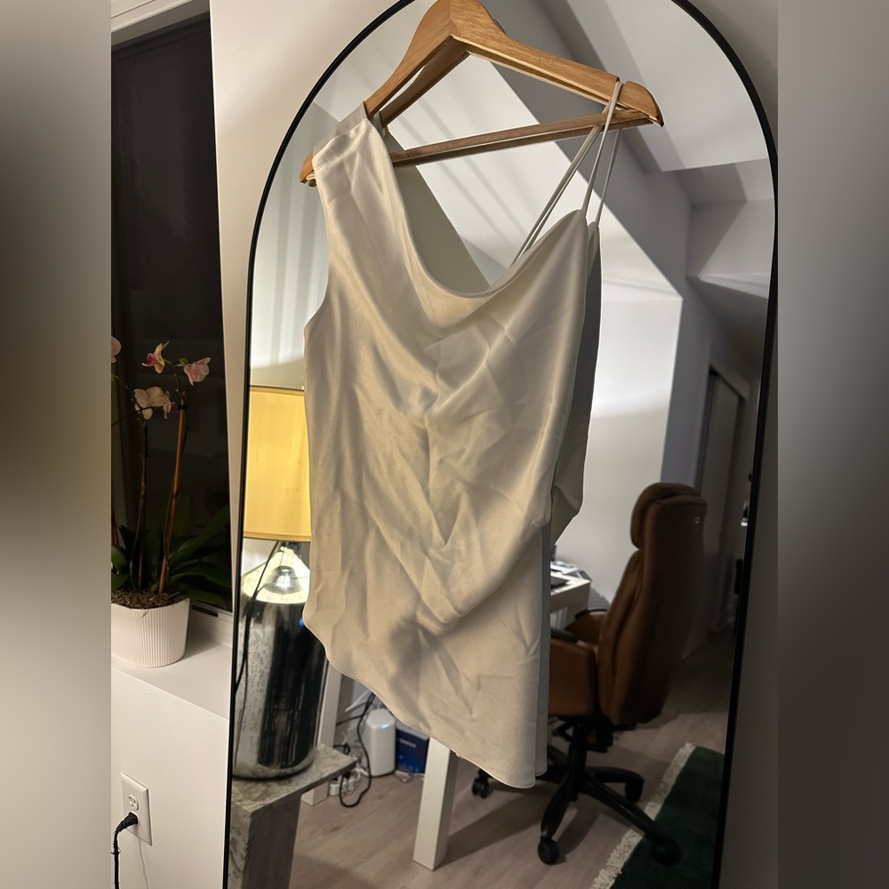 Allen Schwartz Asymmetrical Satin Top in White Size Medium